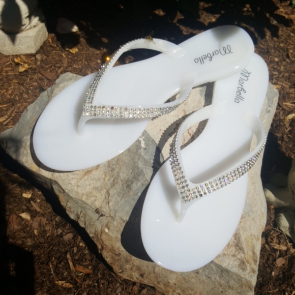 MARBELLA ♡ Gorgeous White Embellished Bling of Rhinestones Jelly Thong Sandals 6 - Picture 7 of 17